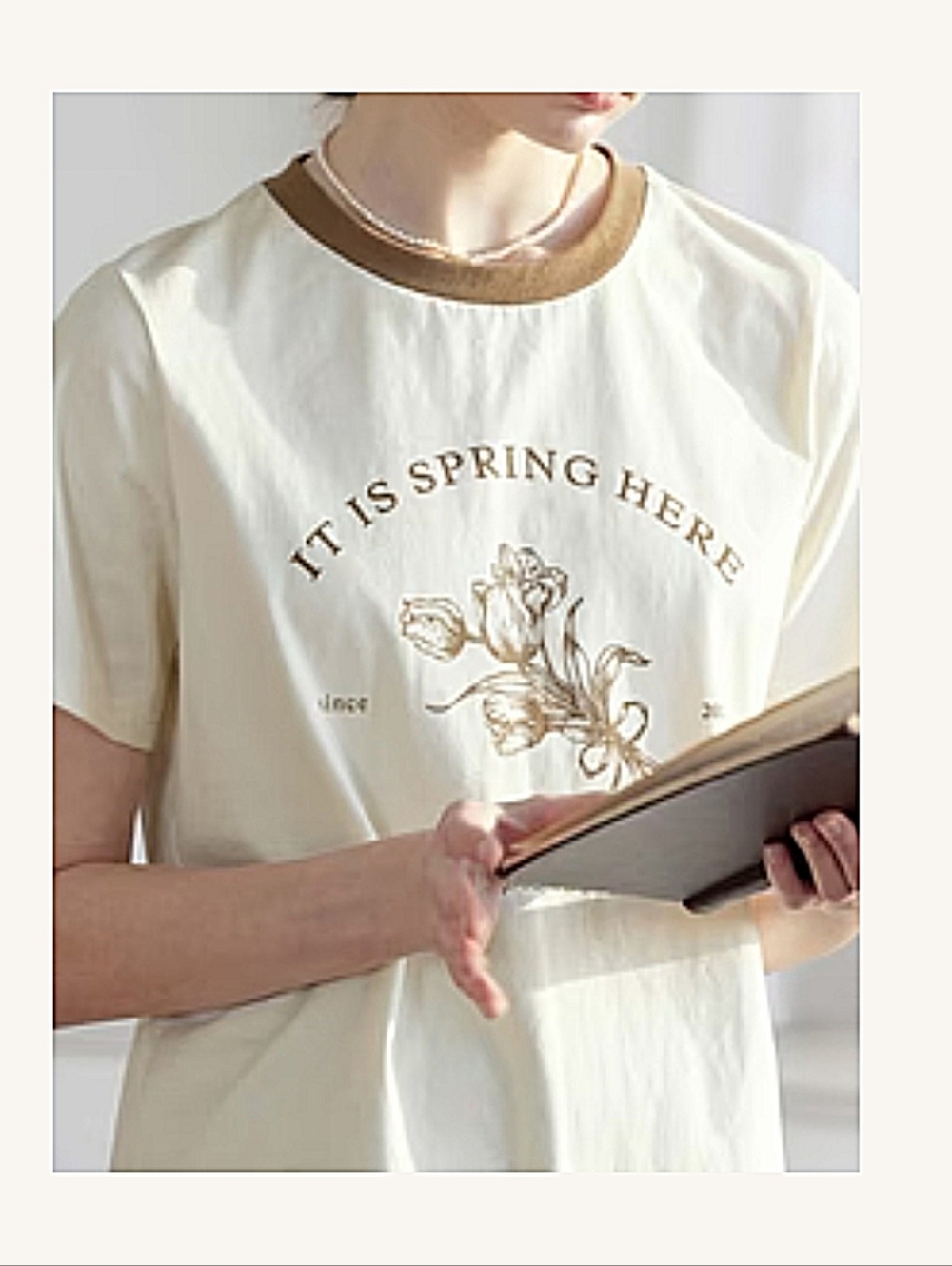Simple Retro Cream and Brown It Is Spring Here T-Shirt